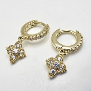Gold Clover CZ Dangle Huggie Hoop Earrings Purchased From Freida Rothman